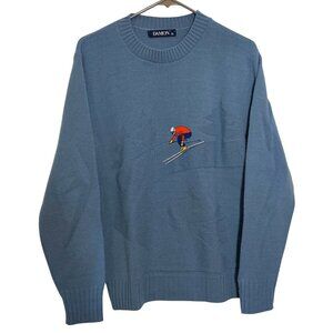 Vintage DAMON Crewneck Sweater w/ Embroidered Downhill Skier Mens SZ M
